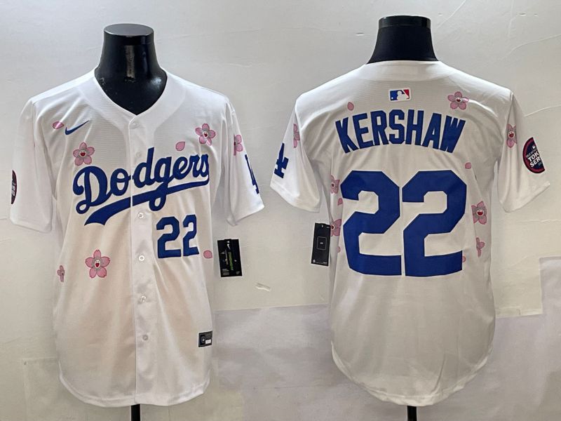 Men Los Angeles Dodgers #22 Kershaw White Sakura Edition 2025 Nike MLB Jersey style 4->los angeles dodgers->MLB Jersey